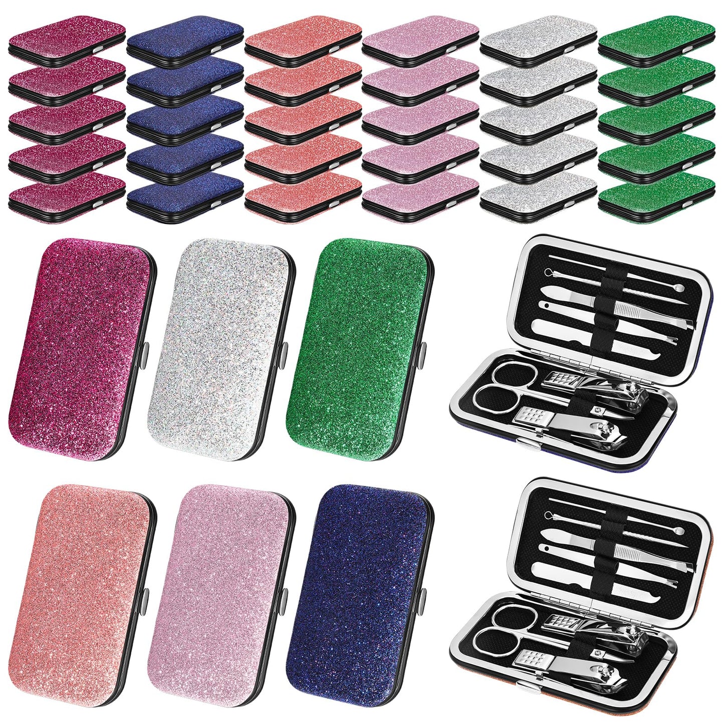 Leriton 30 Sets Bulk Gifts for Women Manicure Set Bulk Professional Nail Care Kit Nail Clippers Kit 8 in 1 Stainless Steel Pedicure Set with Travel Case for Women Men(Fine Glitter)