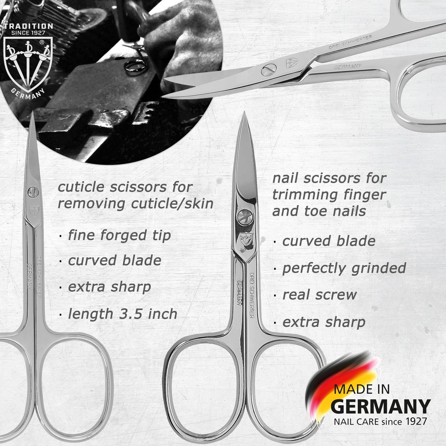 3 Swords Germany – brand quality 8 piece manicure pedicure grooming kit set for professional nail care with synthetic leather case ostrich cognac - Made in Germany