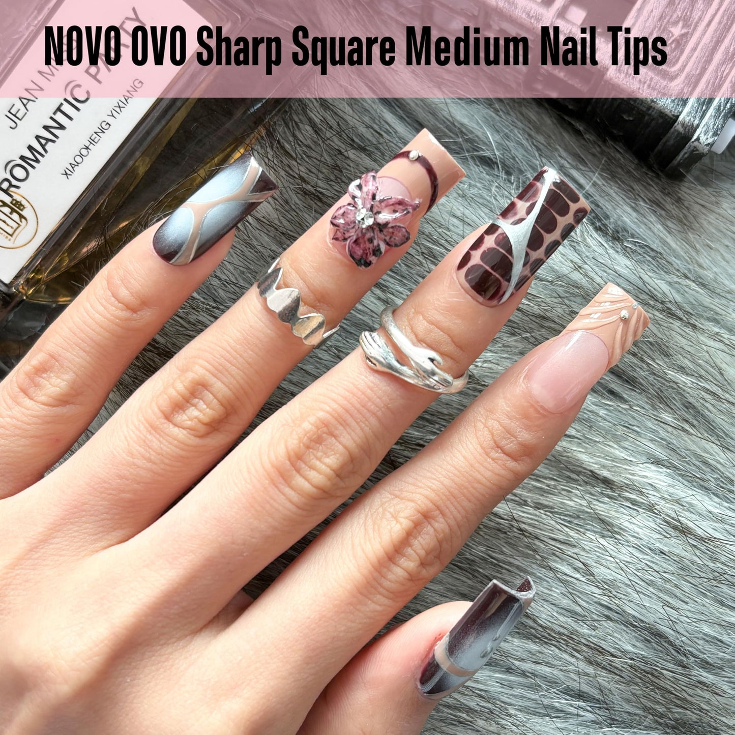 NOVO OVO Sharp Square Medium Nail Tips Press on, Natural (Not Sculpted) No C Curve Soft Gel Double Matte Clear Fake Nail Extension,Full Cover False Nails for Salon DIY Manicure x 15 Sizes 180 pcs