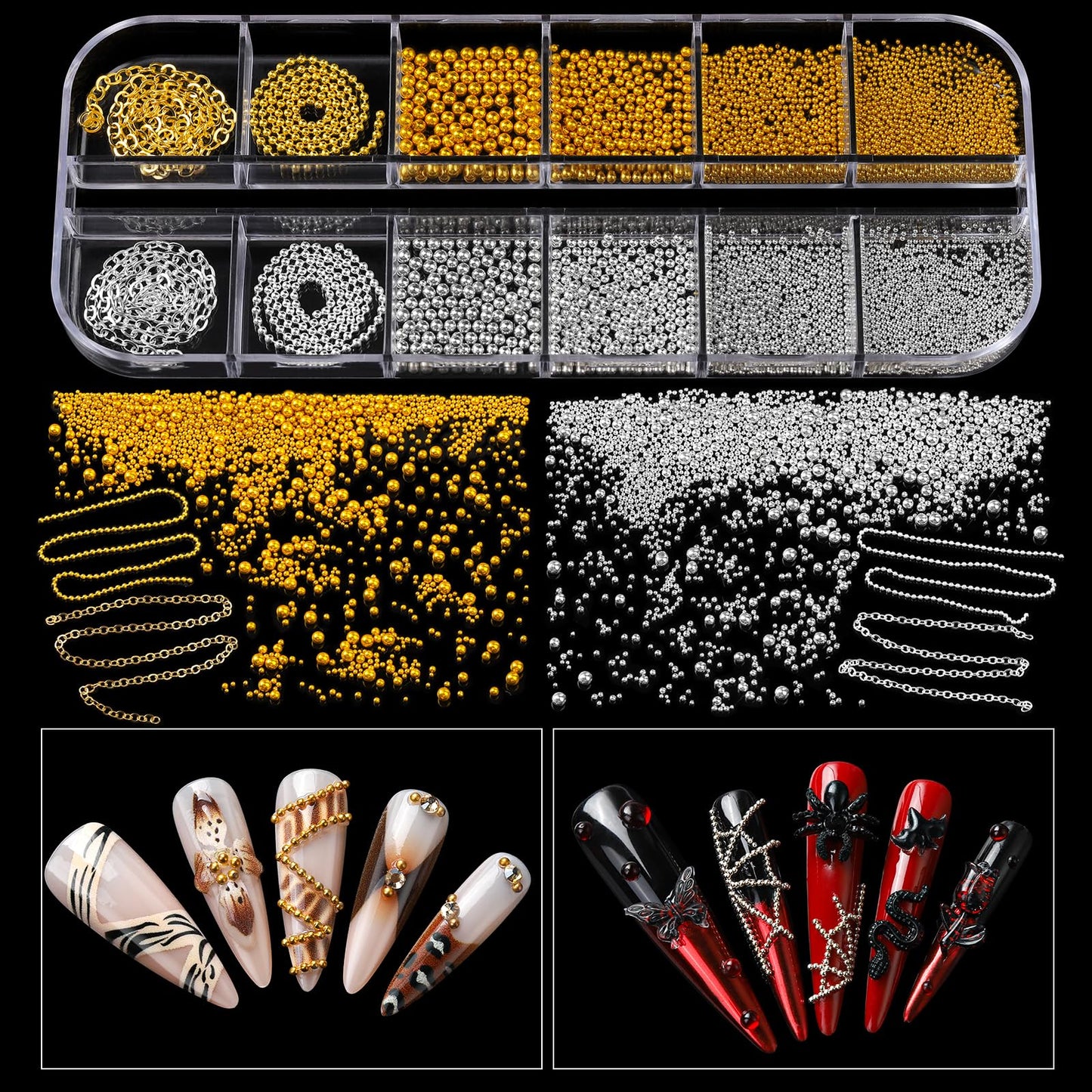 Teenitor Nail Charms and Gems with Nail Stickers, 6 Boxes Silver & Gold Nail Gems and Rhinestones Kit for Women, 3D Nail Art Rhinestones Nail Pearls, Caviar Beads for Nails,Y2K & Cross Nail Charms