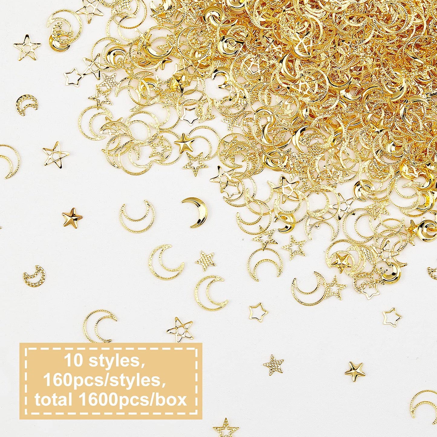 OLYCRAFT 1600PCS Moon Star Resin Fillers Hollow Resin Charms Brass Nail Art Charms Gold Epoxy Resin Supplies Nail Art Decorations for DIY Crafts Jewelry Making