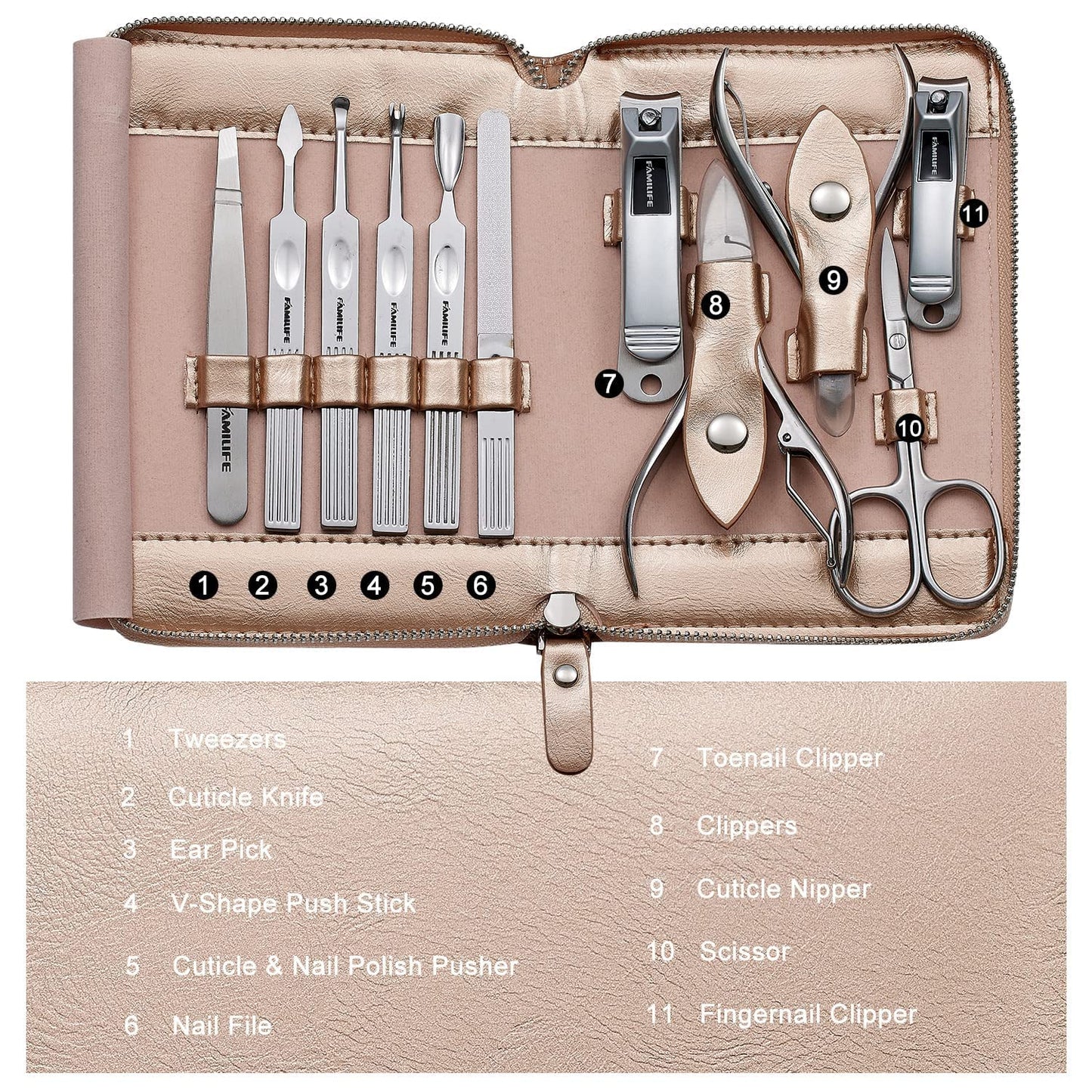 FAMILIFE Manicure Set, Professional Manicure Kit Nail Clippers Set 13pcs Stainless Steel and 11 in 1 Christmas Gift for Women and Men Nail Kit Manicure and Pedicure Set