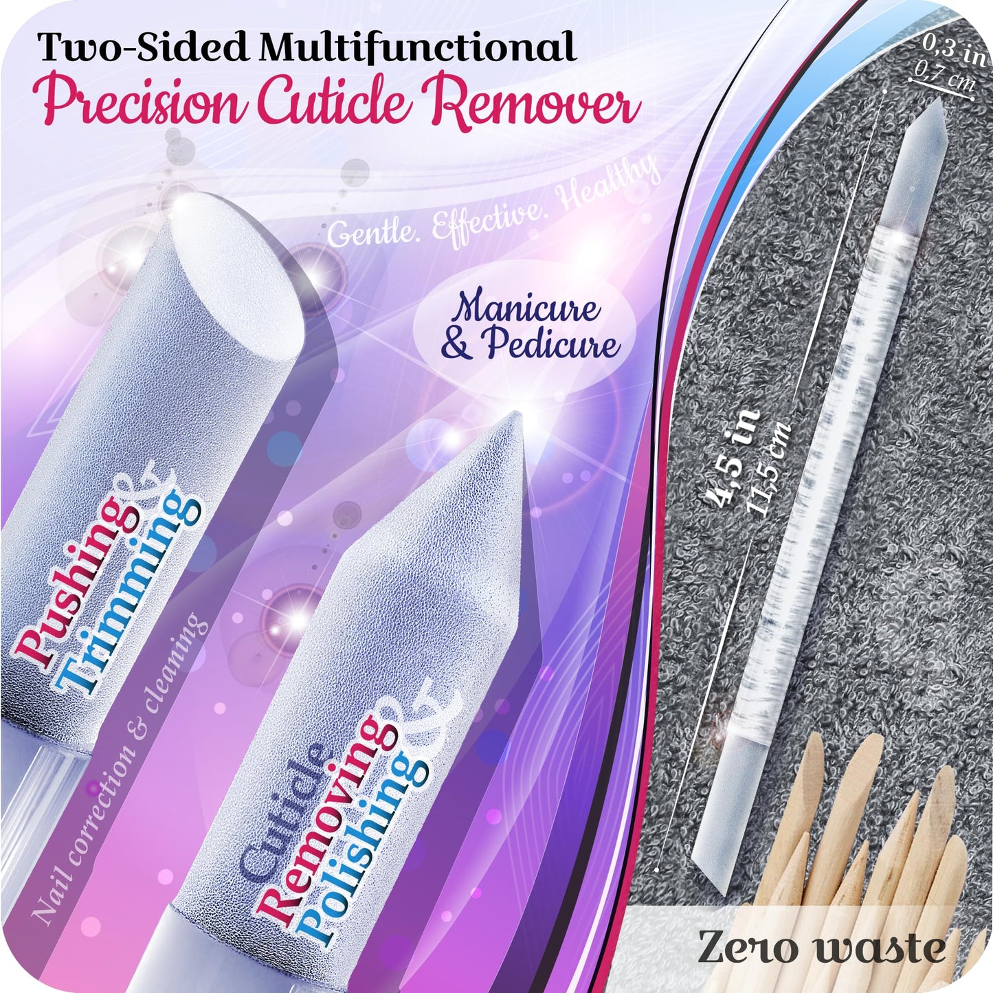 GLADZY Czech Glass Nail Buffer Set with Glass Nail File & Cuticle Pusher, 3 pcs Manicure Kit with Case, Multi-Functional Nano Shiner, Manicure Stick, Etched Crystal File for Natural Nails, Made in EU