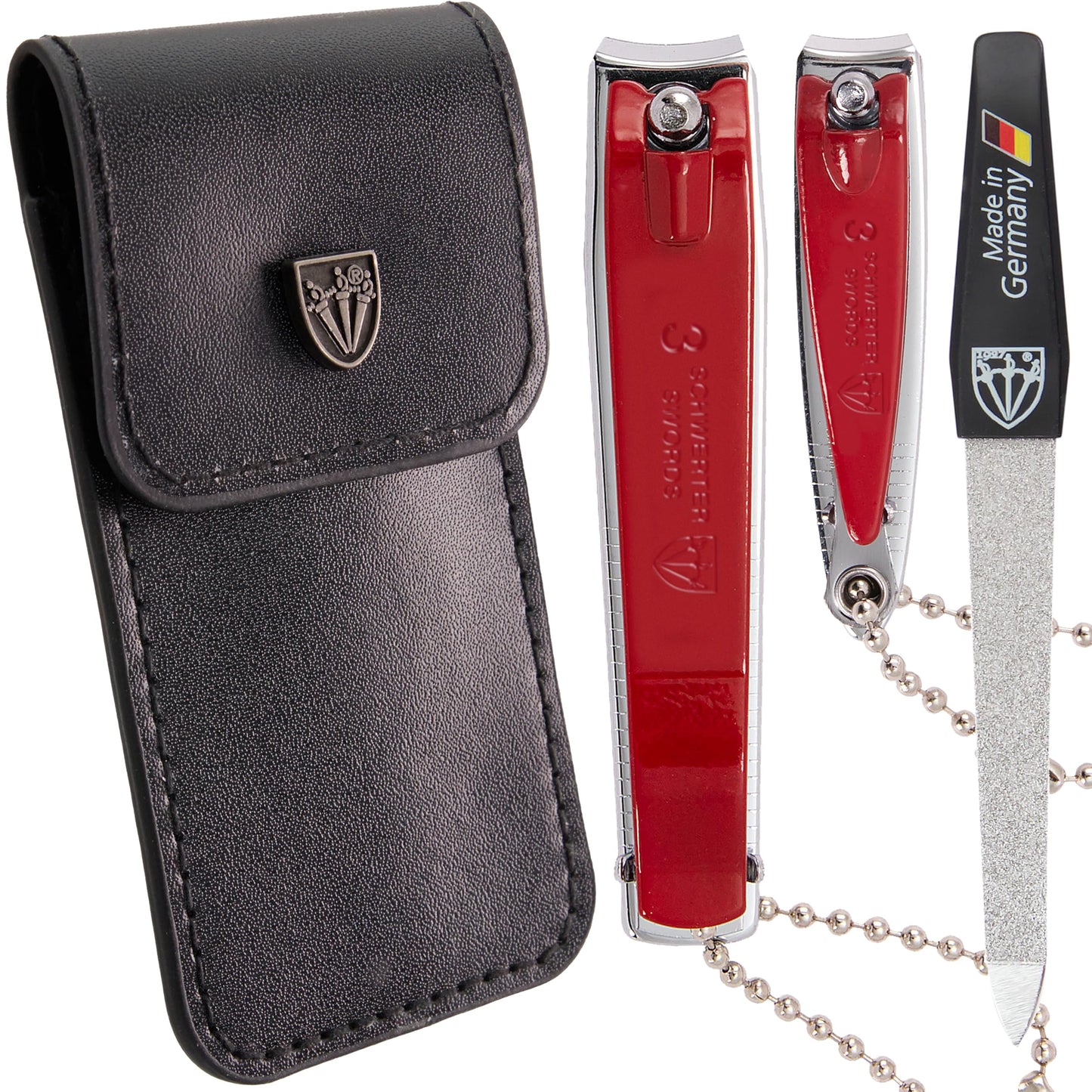 3 Swords Germany – Brand Quality fingernail & toenail Clipper, Manicure, Pedicure Nail Care by with Metal Nail File and case, red Edition