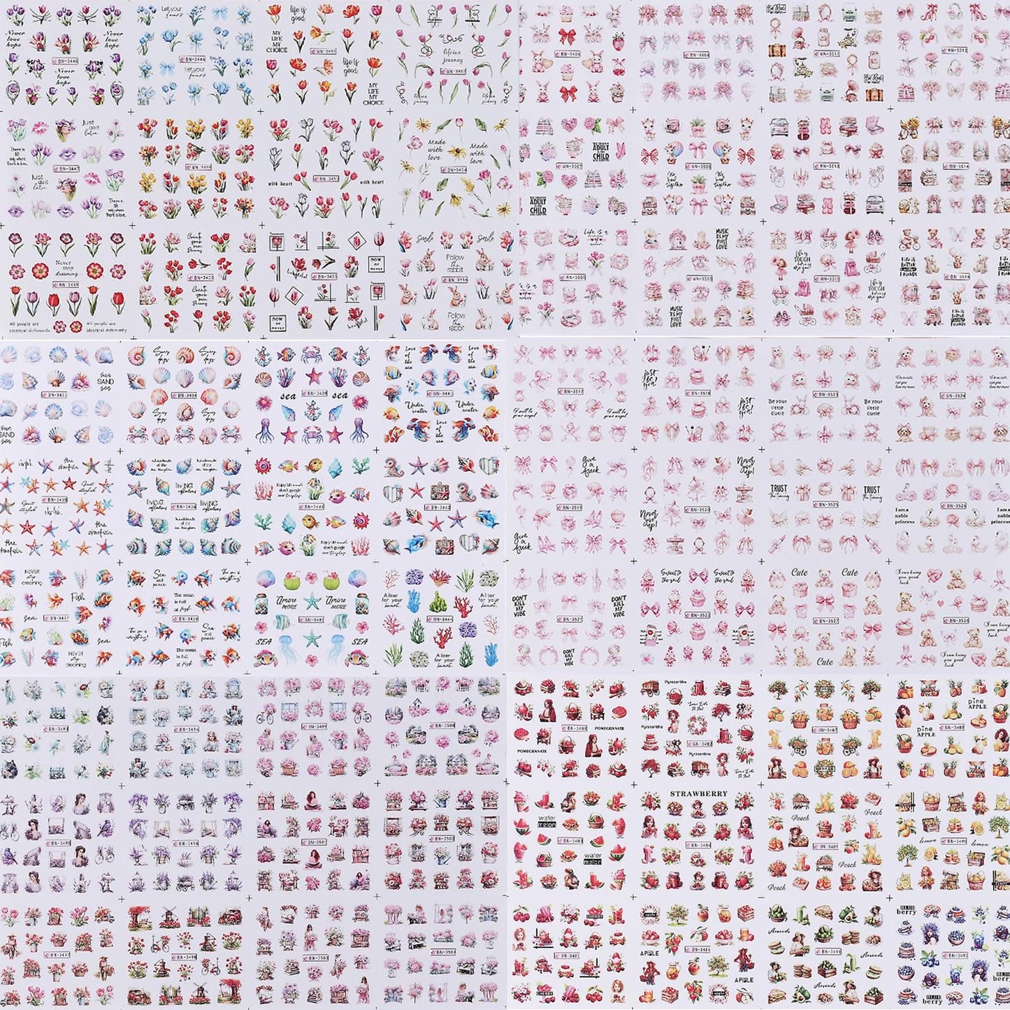 1400Pcs Nail Stickers Water Transfer DIY Nail Decals, Fruit Butterfly Flowers Marine Animal Transfer Watermark Nail Art Stickers for Nails Toenails Nail Tips Decor Halloween Christmas