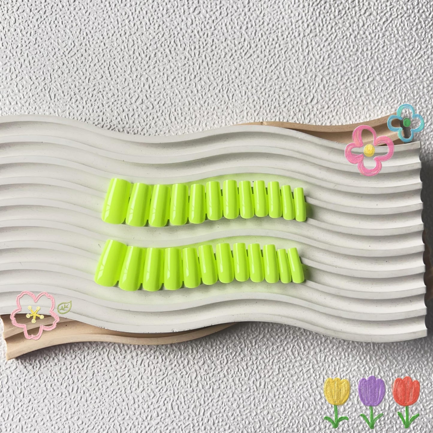 KQueenest Neon Green Press on Nails Long Medium Square, Lime Green Fake Nails Medium Coffin, Glossy Sheer Color Acrylic Nails Press ons, Reusable Soft Gel Glue on Nails for Women Summer