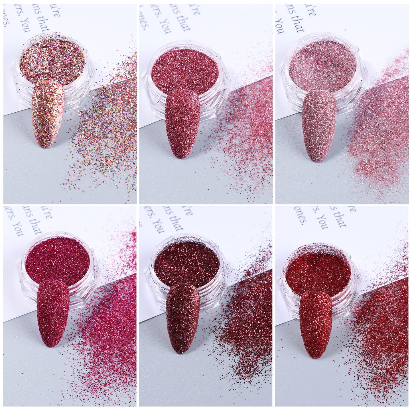 Red Pink Nail Glitter Powder 12 Boxes Cute Glitter for Nails Romantic Heart Lips Flakes for Nails Sugar Reflective Powder DIY Nail Art Decoration Wedding Valentine's Day Accessories