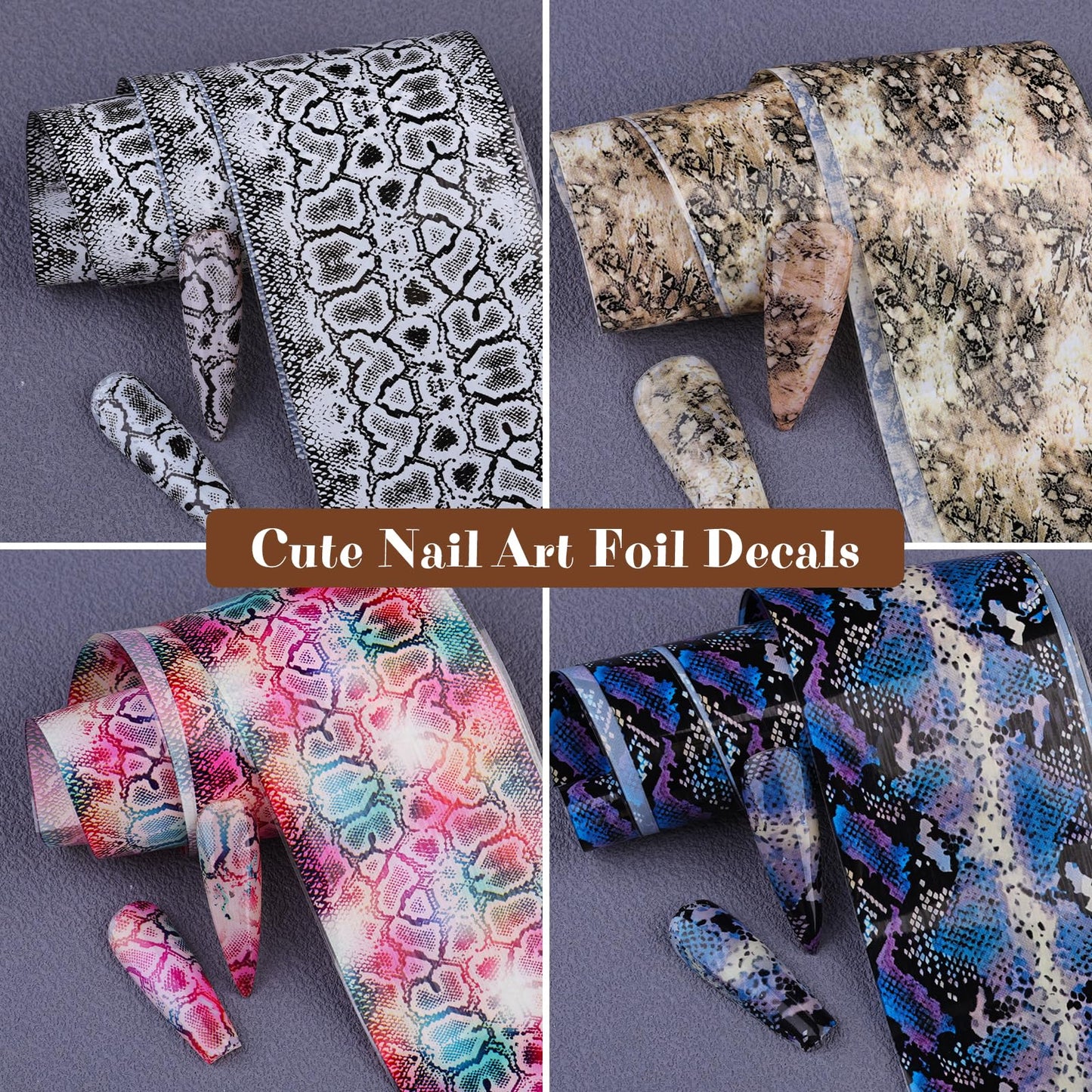 Snake Nail Foil Transfer Stickers, 10PCS Python Skin Holographic Foils, Starry Sky Laser Nail Art Decals & Adhesive Transfer Paper for Acrylic Gel Nails, Manicure Supplies and Nail Decorations