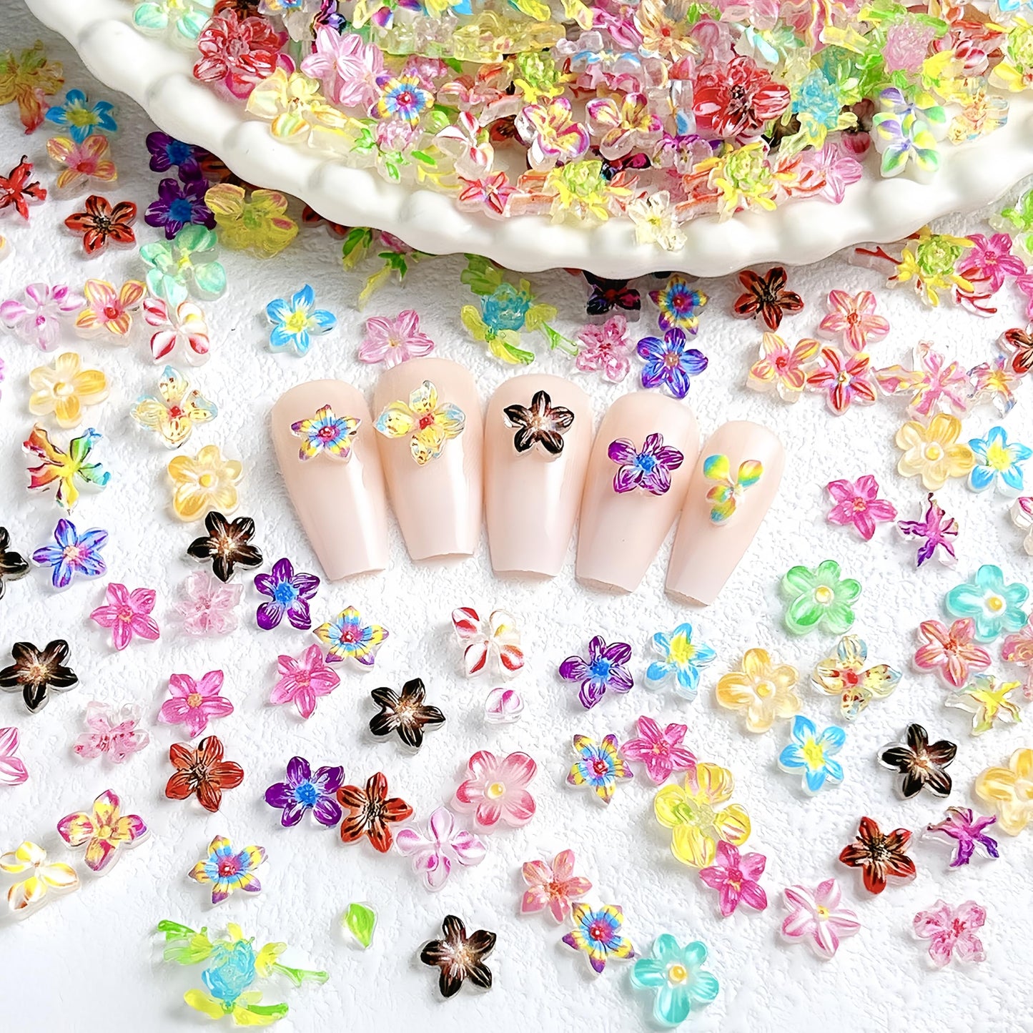 120Pcs Flower Nail Charms 3D Colorful Flowers Nail Rhinestones Cute Hibiscus Nail Gems Summer Floral Nail Jewelry Hawaiian Flower Nail Art Charms Vacation Flowers Nail Design for Women Manicure Supply