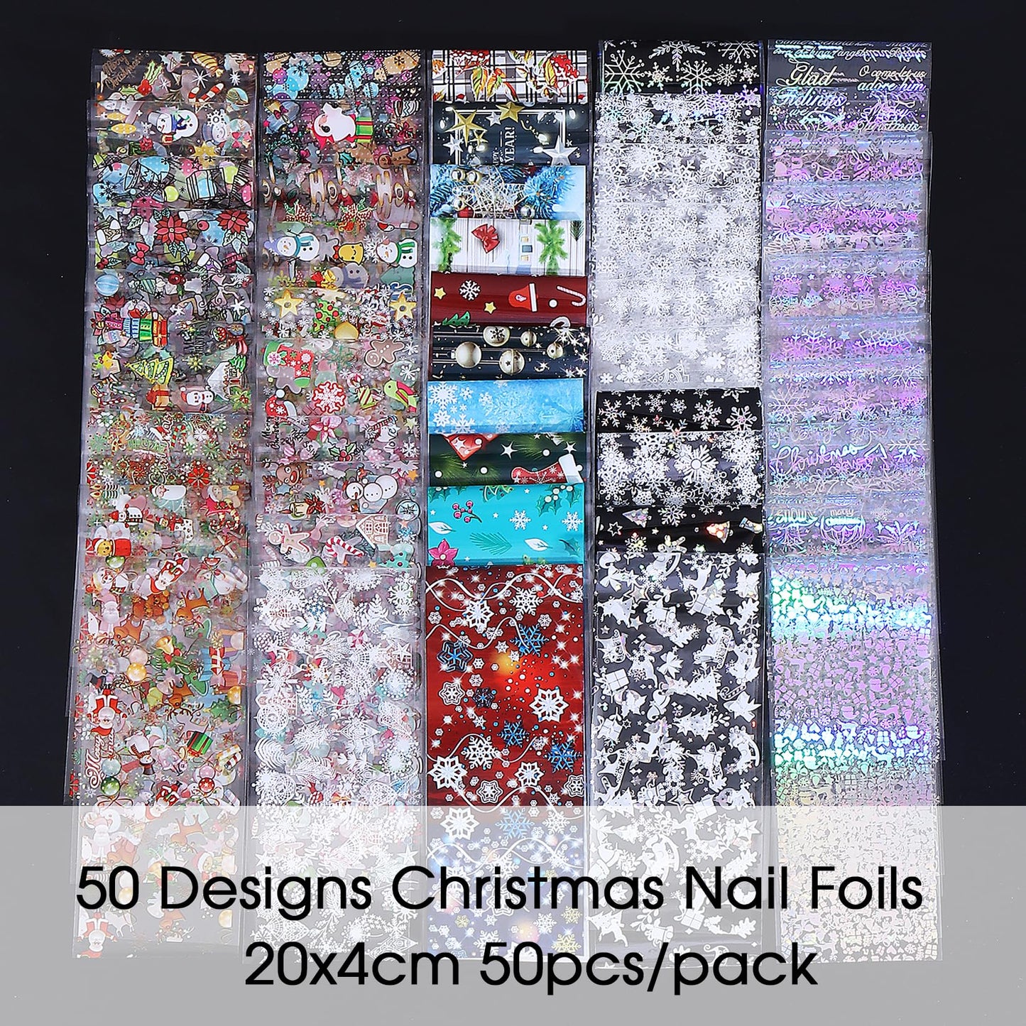 Christmas Nail Foil Transfer Nail Art 50 Sheets Winter Snowflake Stickers Xmas Tree Snowman Elk Star Nail Art Foil for Holiday Nails Art Design for Women Manicure Decoration DIY Supplies
