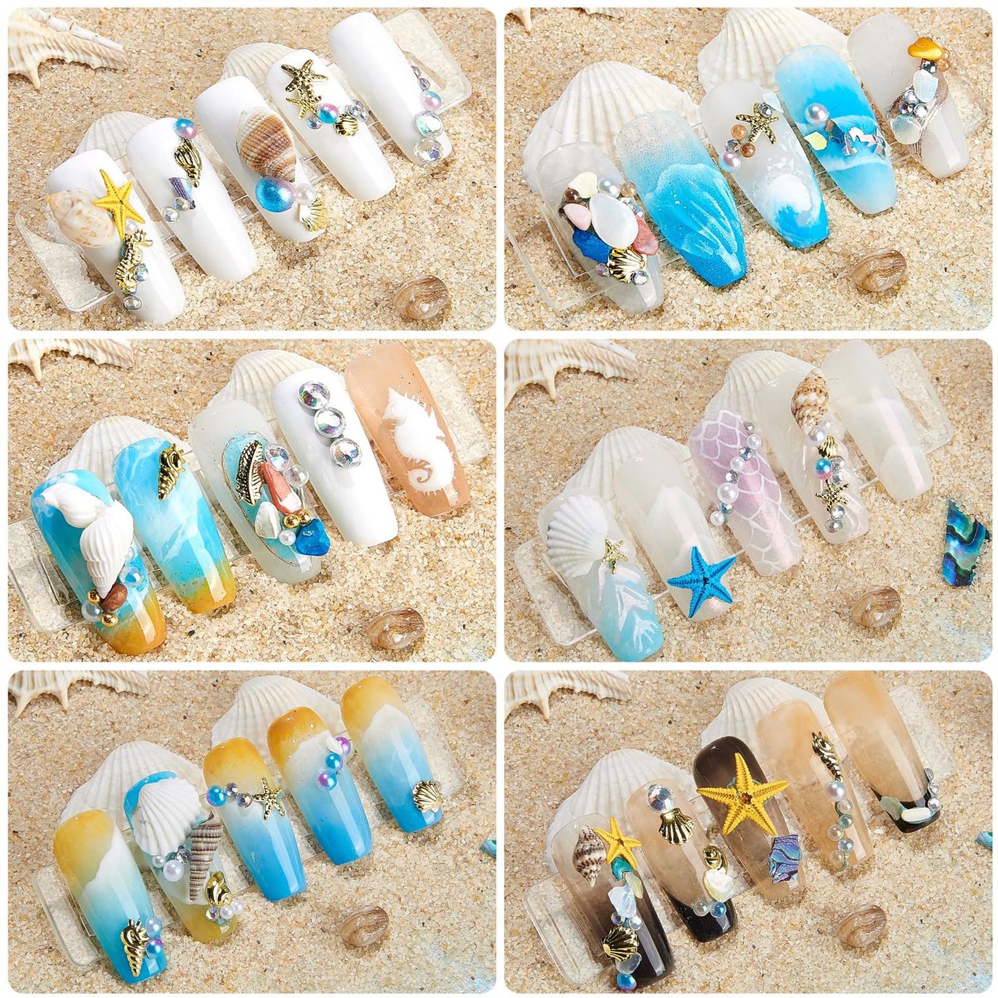 3 Boxes 3D Mixed Ocean Theme Nail Art Rhinestones Accessories Summer Beach Shell Starfish Conch Sea Series Sequin Nail Art Charms with Tweezers for DIY Nail Art Designs Manicure Decoration