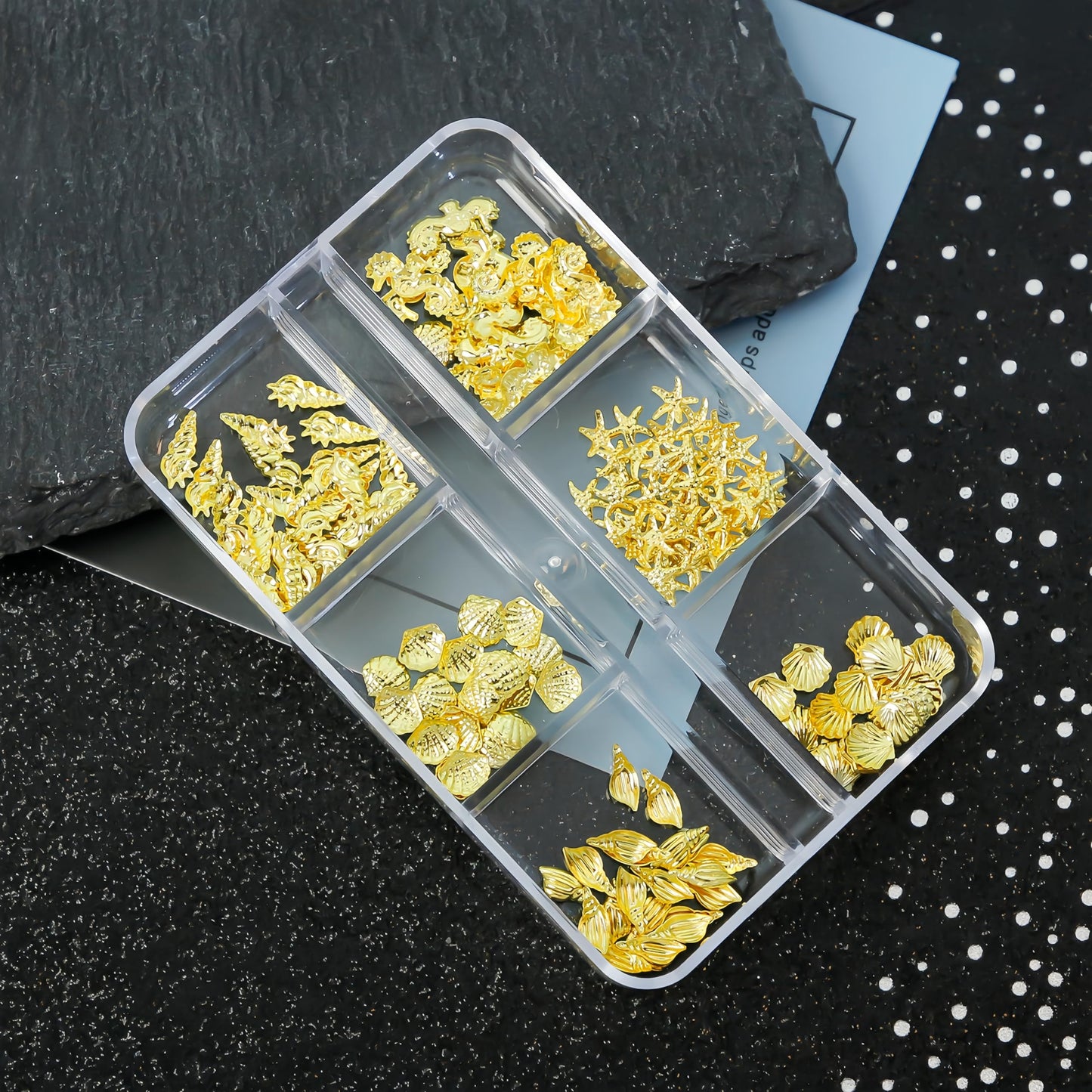 SHUXILIN 2Boxes Summer Steel Studs Metal Pearls Nail Gems Charms Metal Small Seashell Starfish Alloy Seahorse Nail Rhinestones Charms for Acrylic Nail Art Marine Theme Nail Supplies for Women Manicure