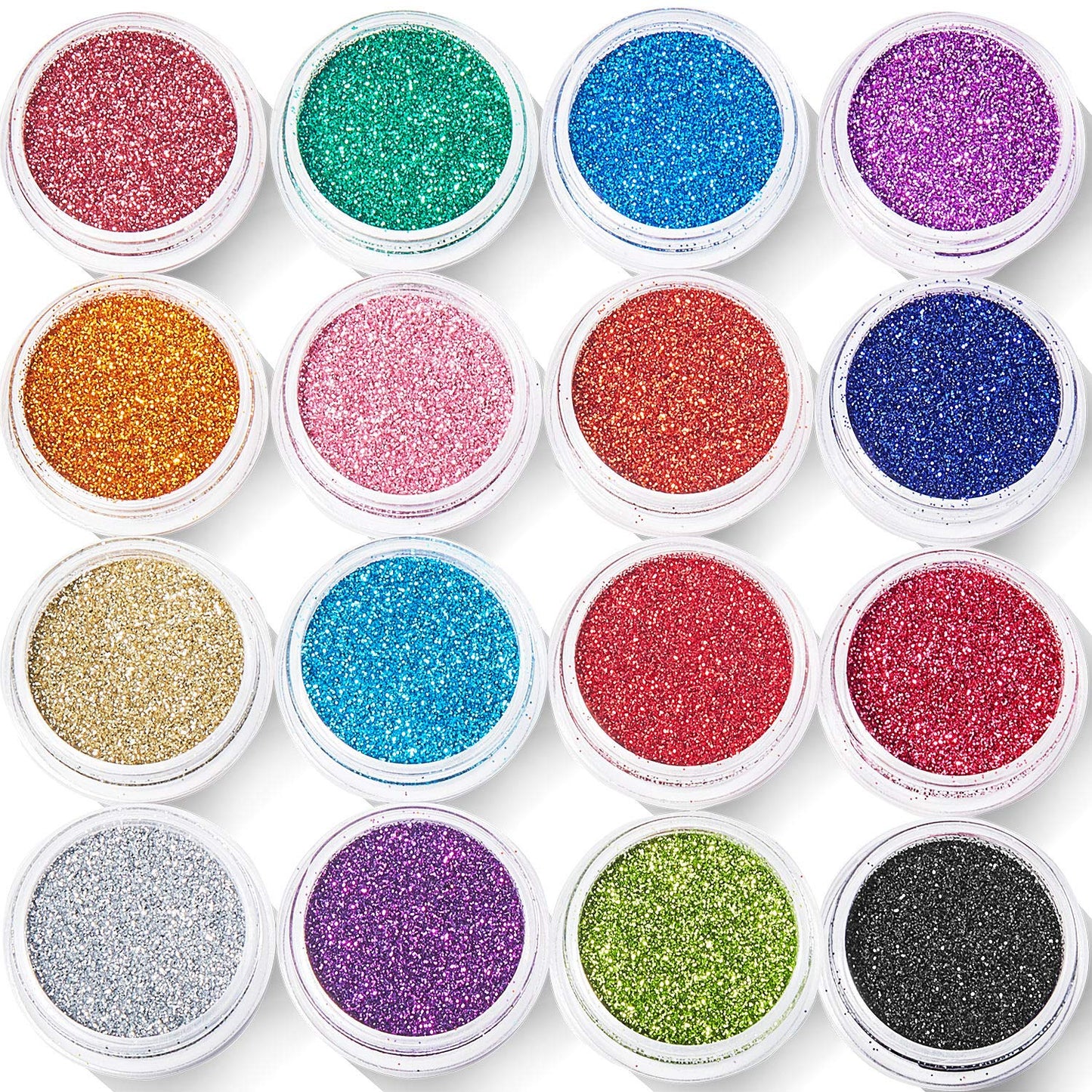 16 Colors Fine Glitter Holographic Nail Glitter Sequins Cosmetic Festival Powder with 6 Small Brushes for Arts and Craft Eyeshadow, Makeup, Nail Body Face