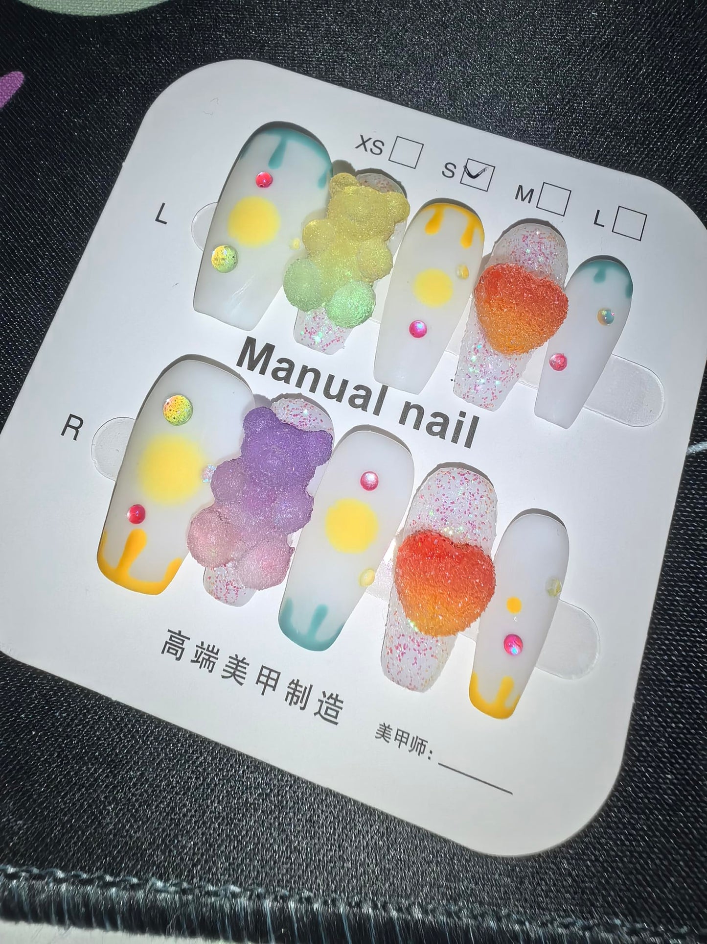 Candylicious Fake Nails | 3D Gummy Bear & Heart Designs | Y2K Lolita Press On Nails | Sweet Pastel Colors for Girls & Women (M)