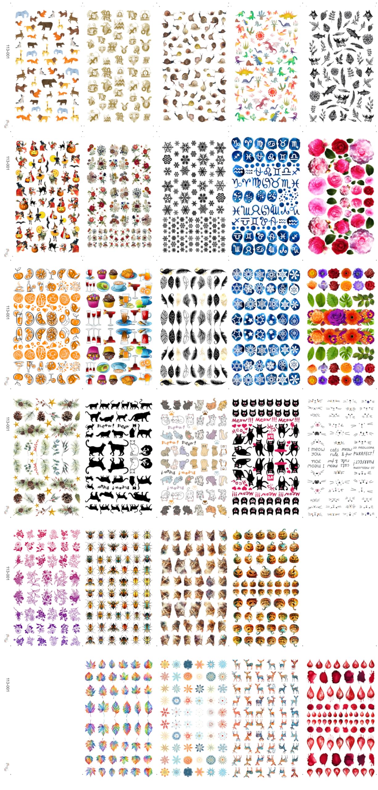 30 Sheets Nail Stickers Collection ~ Autumn Nature ~ Pumpkins Beetles Deer Leaves Feathers and Seasonal Motifs in Detailed Illustrative Style Creating Rich Autumn Inspired Manicure Decals