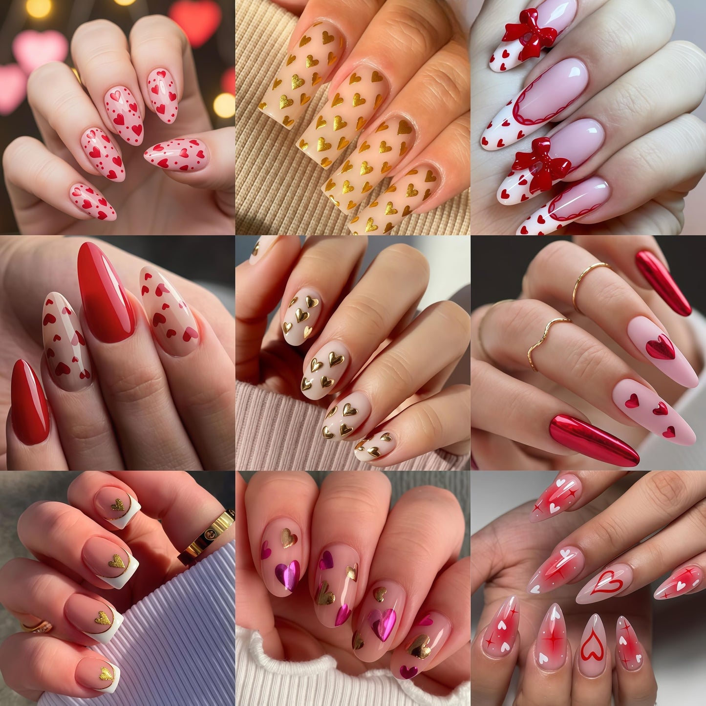6 Sheets Heart Nail Art Stickers Valentines Nail Decals Self-Adhesive Red Silver Gold Peach Hearts Nails Stickers Hollow Heart Love Sticker Nail Supplies for Women Holiday Acrylic Nails Decoration