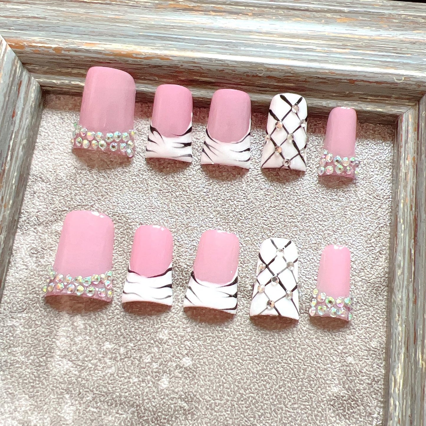 NAIL ANGEL 10PCS/SET Glamorous Handmade Press On Nails Leopard Prints Butterfly Rhinestones French Style Duck Nails Party Nails Duckbill Artifical Tips ZJ22/23/24 (ZJ-22, S)