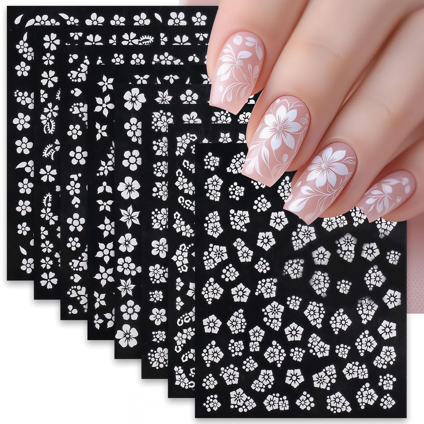 6Sheets Summer Flower Nail Art Stickers 3D Self-Adhesive Holographic Cherry Blossoms Design Nail Stickers Peach Blossoms Nail Supplies for Women DIY Floral Nail Art Decor