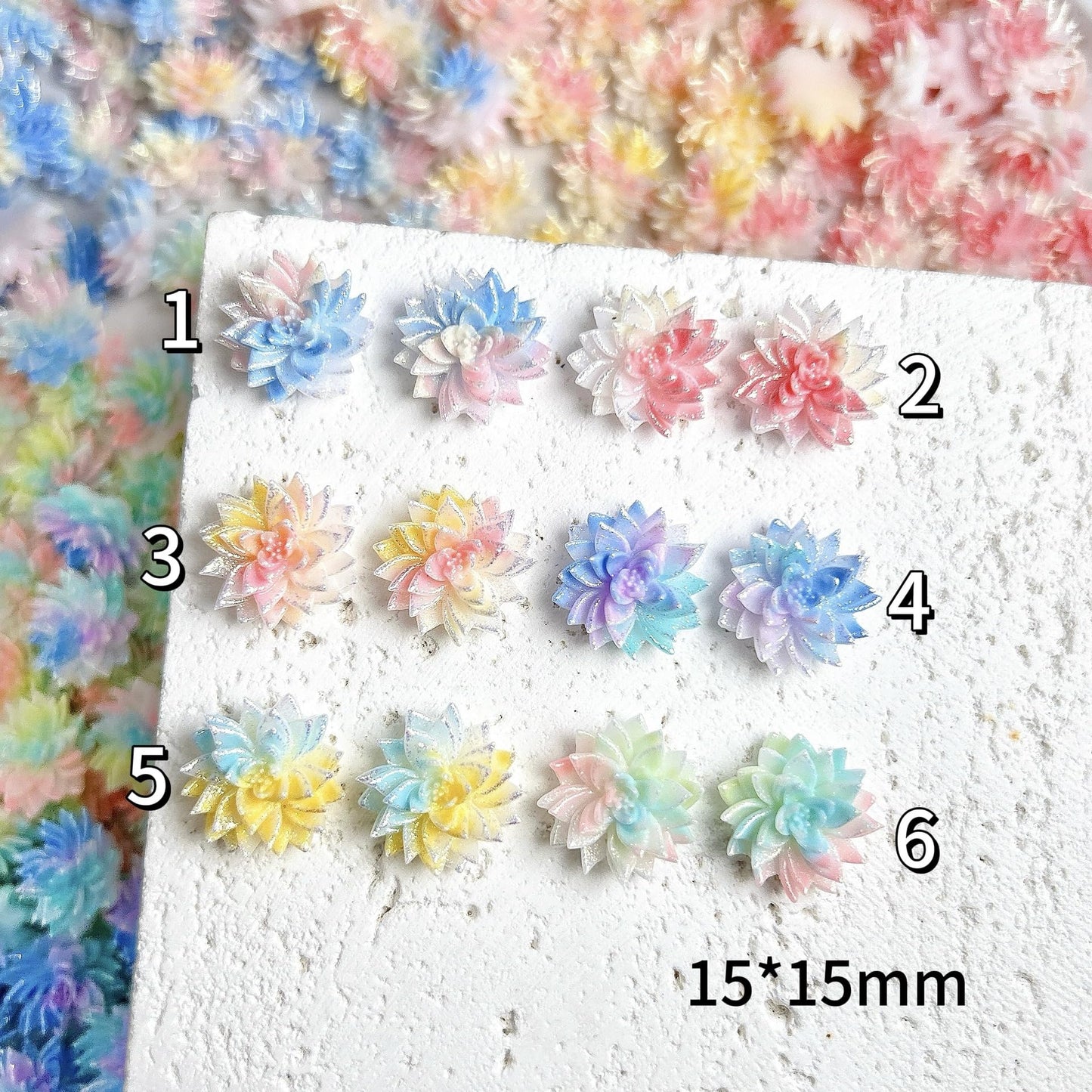 AWDSLUY 50Pcs Colorful Flower Nail Art Charms Glow in The Dark Spring Summer Soft Lotus Color Blocking Nail Charms Nail Supplies 3D Flatback Resin Nail Rhinestone Diamonds for Women Manicure DIY