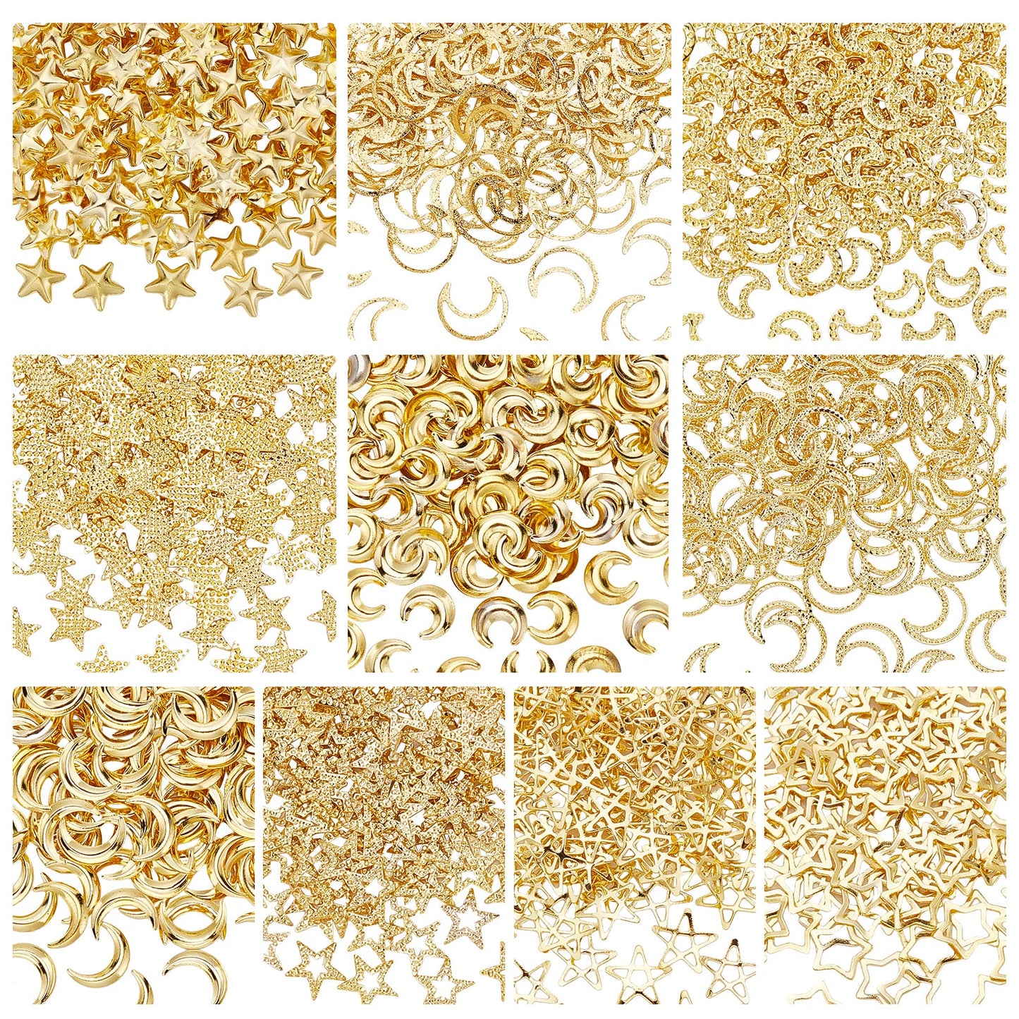 OLYCRAFT 1600PCS Moon Star Resin Fillers Hollow Resin Charms Brass Nail Art Charms Gold Epoxy Resin Supplies Nail Art Decorations for DIY Crafts Jewelry Making