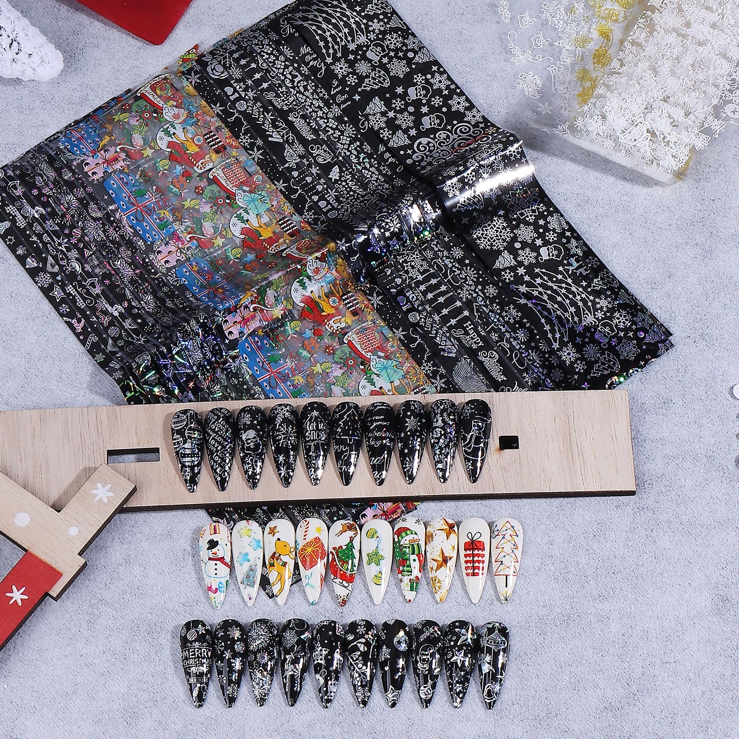 Christmas Holographic Nail Foil Stickers 50 Sheets Winter New Year Nail Art Foils with Xmas Tree Snowflakes Snowman Star Fireworks Transfer Foil for Nails Decoration Manicure Accessory for Women