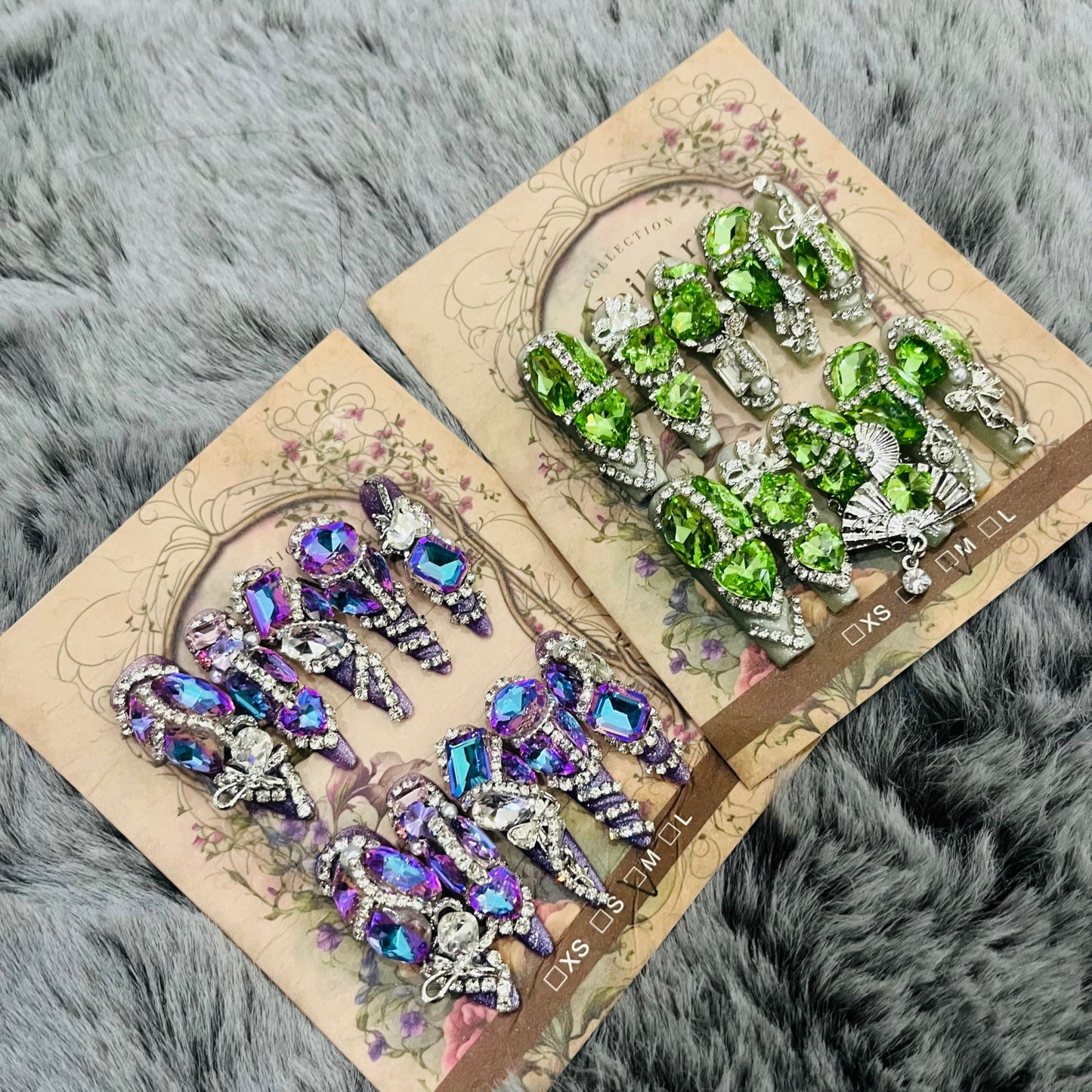 2Packs (20Pcs) Handmade Nails Mystery Box Random Press on Nails 40mm Long Manicure Charms Nails Art Nail Kit for Women Party Holiday Photo Wedding Size M