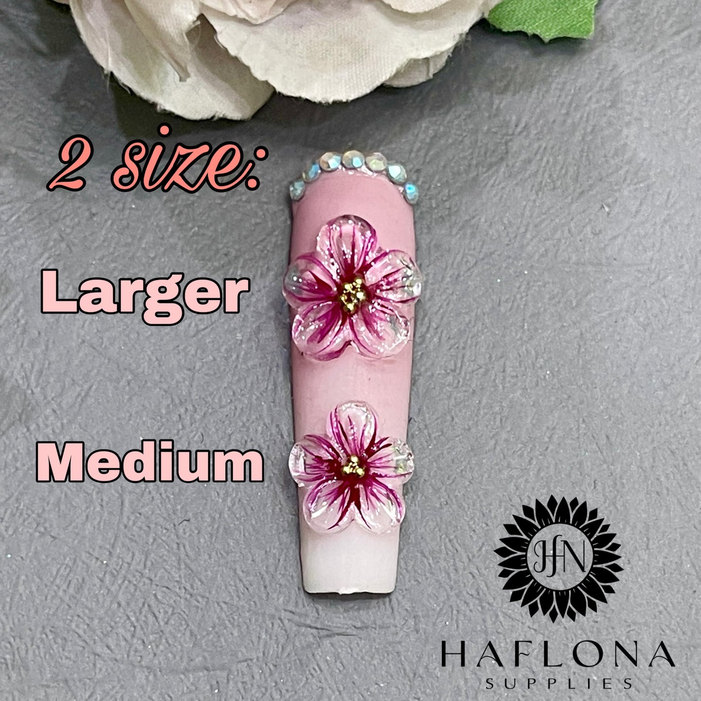 Set 10Pcs -Clear -Gel 3D -Flowers -Nails -Charms Plain No Rhinestone Gems Handmade by Gel, Design For Medium & Long Nail, 3D Flower Nail Art Floral Salon Decor For Women(Medium, ApricotBlossom Clear)