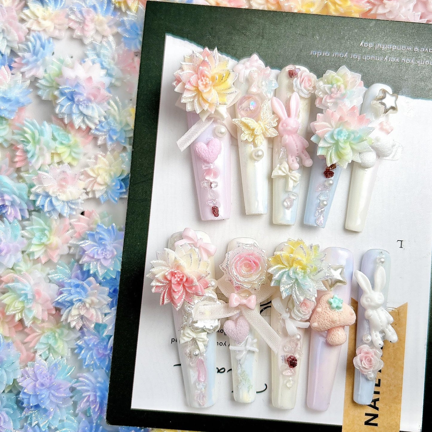 AWDSLUY 50Pcs Colorful Flower Nail Art Charms Glow in The Dark Spring Summer Soft Lotus Color Blocking Nail Charms Nail Supplies 3D Flatback Resin Nail Rhinestone Diamonds for Women Manicure DIY