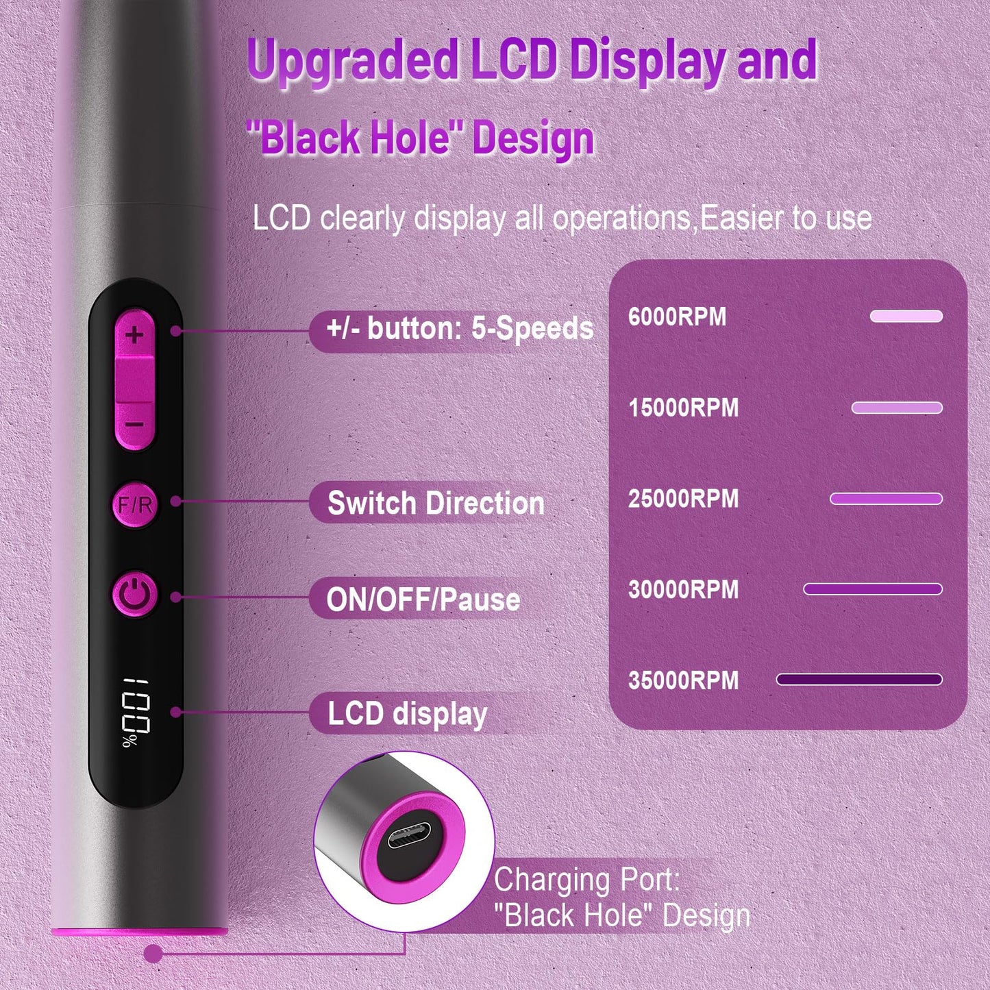 SnnyNyx Electric Nail Drill Professional, 35000RPM Cordless Acrylic Nail Kit for Nail Polish Remover, Electric Nail File Buffer Grinder, Nail Filer Electric Manicure and Pedicure kit (Matte Gray)