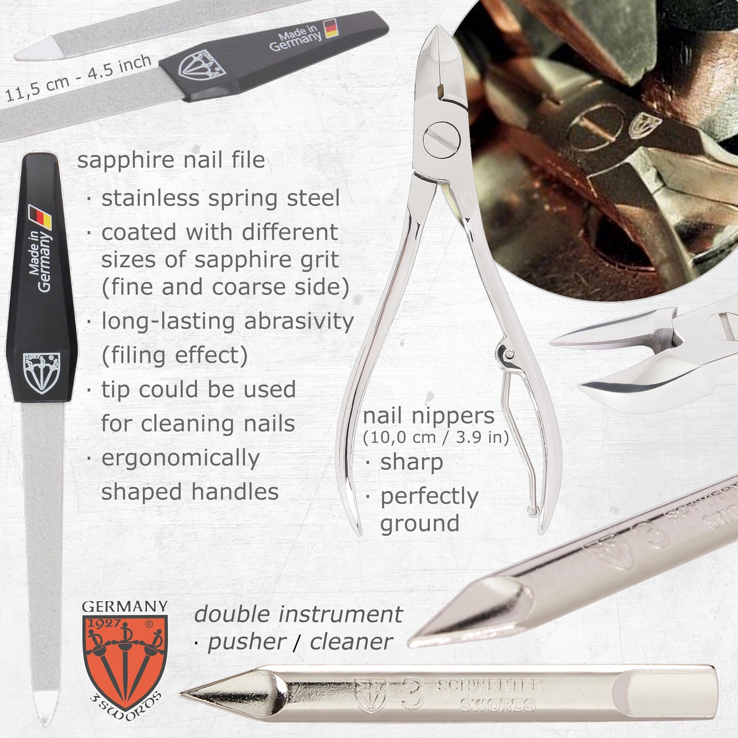 3 Swords Germany - brand quality 7 piece manicure pedicure grooming kit set for professional finger & toe nail care scissors clipper fashion leather case in gift box, Made by 3 Swords Germany (6288)