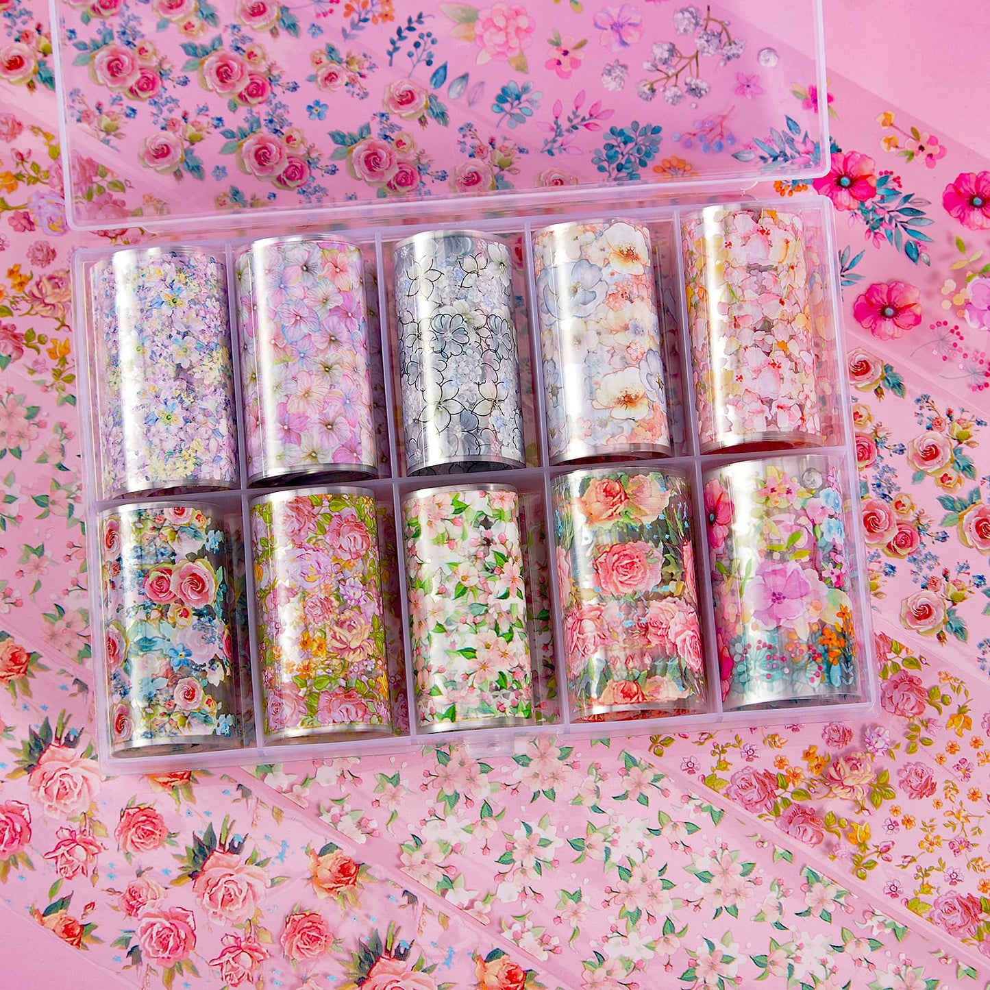 XEAOHESY 10 Rolls Flower Nail Foil Transfer Stickers Flowers Nail Art Decals Floral Nail Foils Transfer Sticker