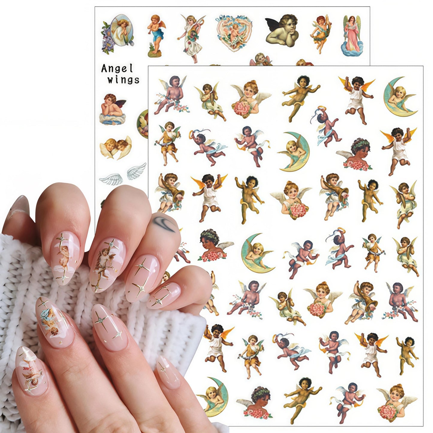 8 Sheets Angel Nail Art Stickers 3D Self-Adhesive Rose Flowers Nail Stickers Decals Cupid Love Heart Wings Nail Art Design Stickers Valentine's for Women Acrylic DIY Manicure Decorations