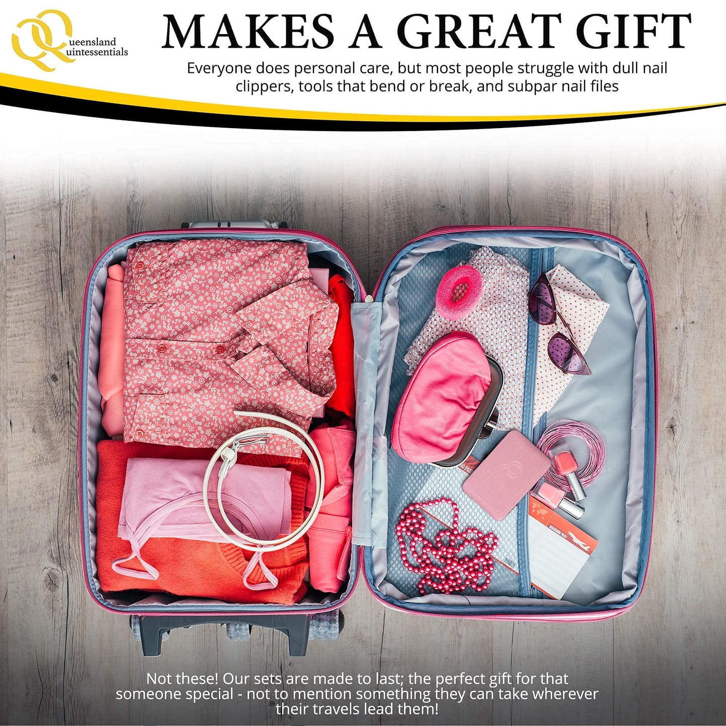 Queensland Quintessentials Manicure Kit for Women - Complete Nail Care Set with Toenail Clippers for Thick Nails - Ideal for Seniors - Professional Nail Nippers & Clippers - Perfect for Home Use