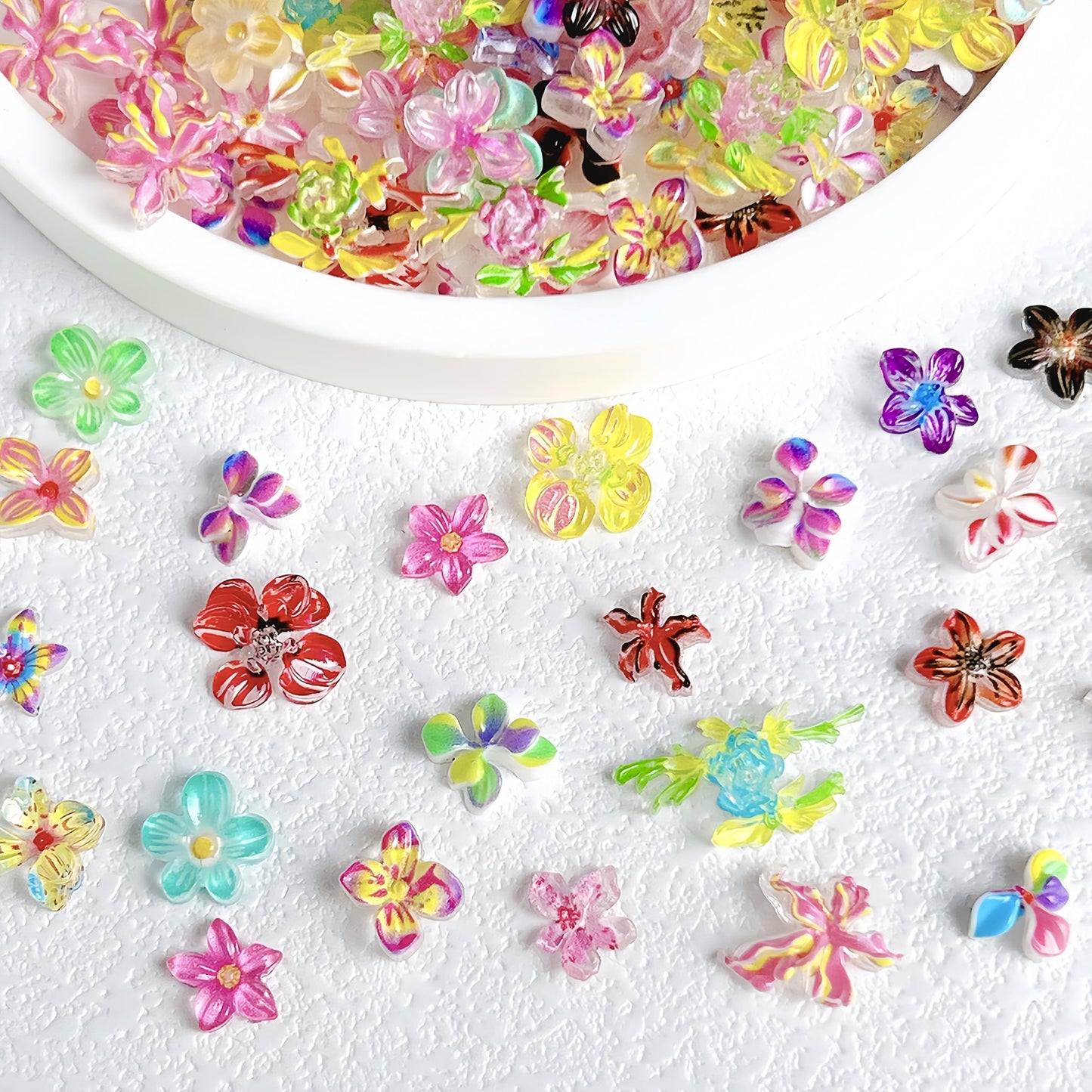 120Pcs Flower Nail Charms 3D Colorful Flowers Nail Rhinestones Cute Hibiscus Nail Gems Summer Floral Nail Jewelry Hawaiian Flower Nail Art Charms Vacation Flowers Nail Design for Women Manicure Supply
