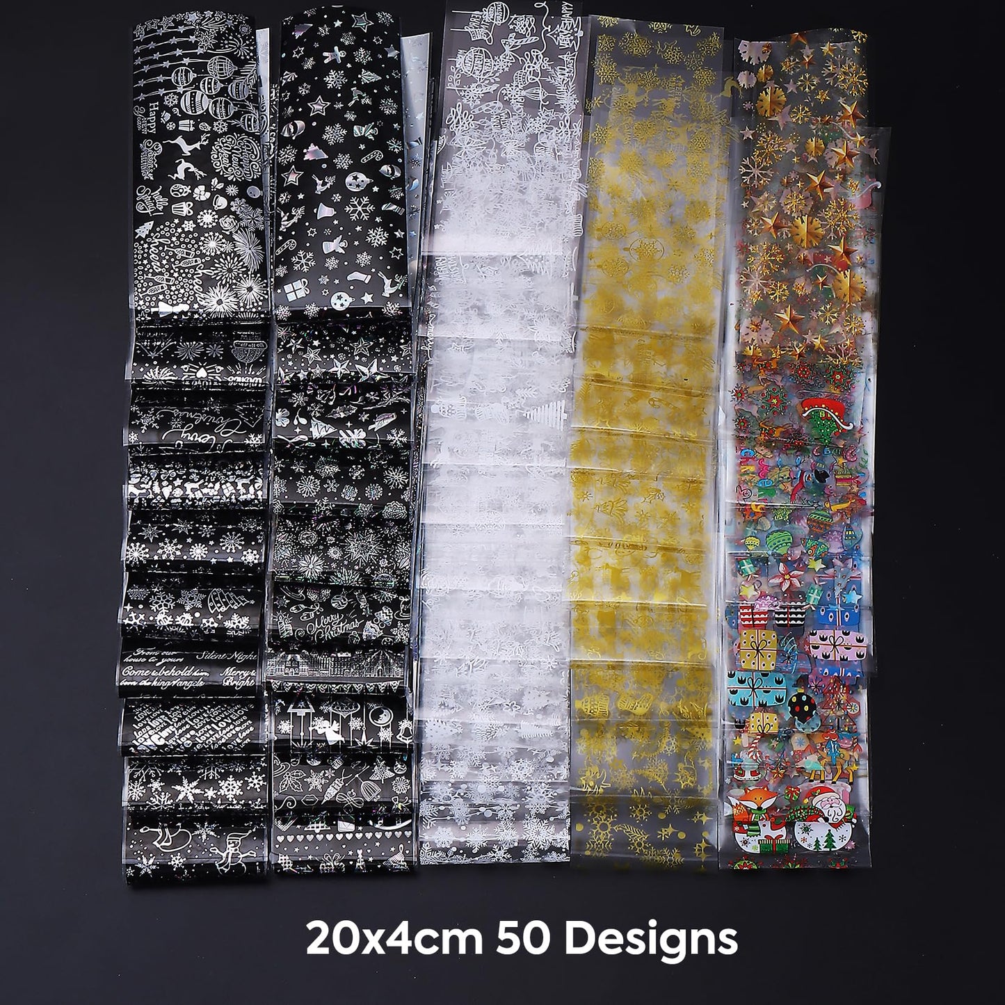 Christmas Holographic Nail Foil Stickers 50 Sheets Winter New Year Nail Art Foils with Xmas Tree Snowflakes Snowman Star Fireworks Transfer Foil for Nails Decoration Manicure Accessory for Women