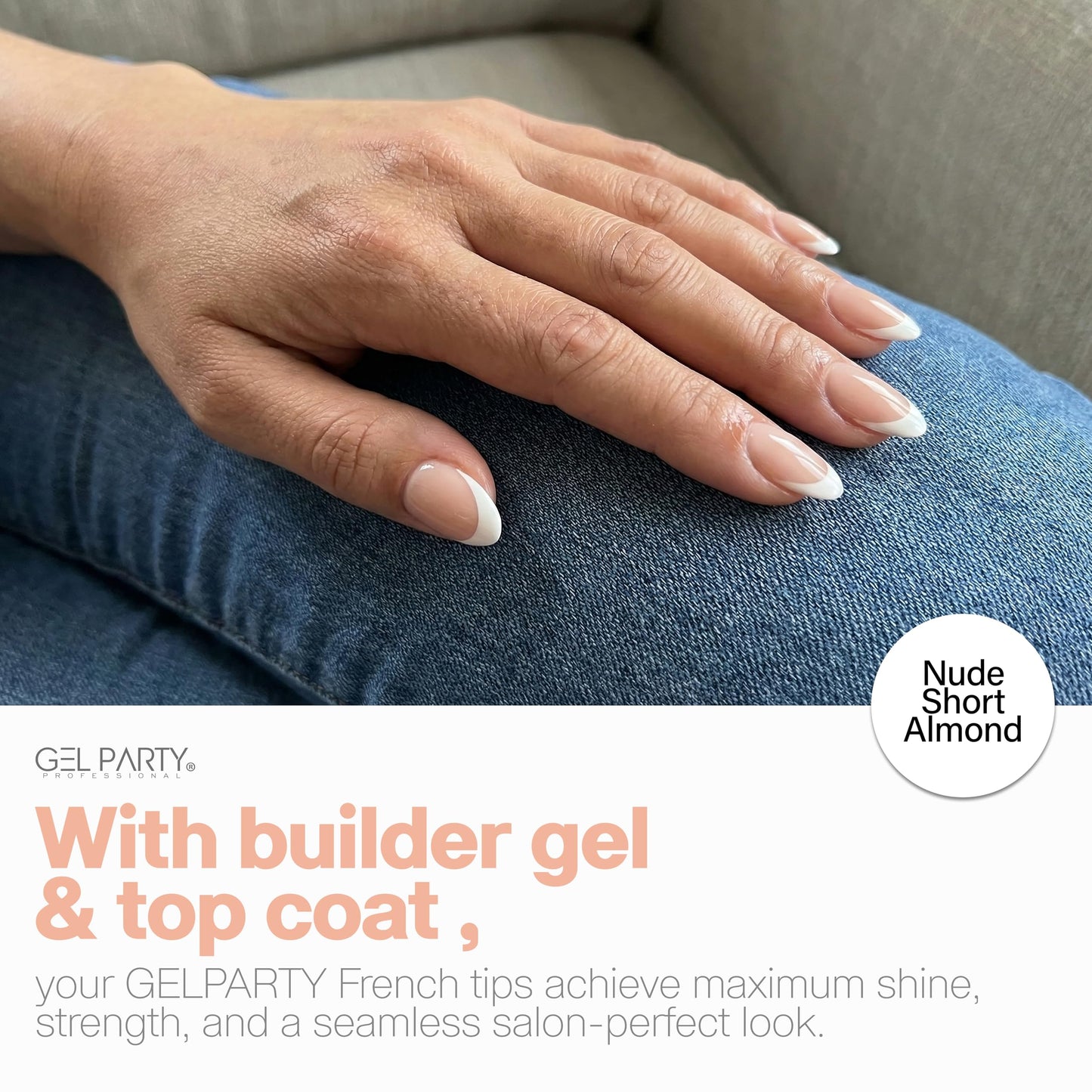GELPARTY Soft Gel French Nail Tips – 150pcs, 15 Sizes, Pre-Shaped Nude Short Almond & Classic French Tips, Professional DIY Manicure, Long-Lasting & Easy Application