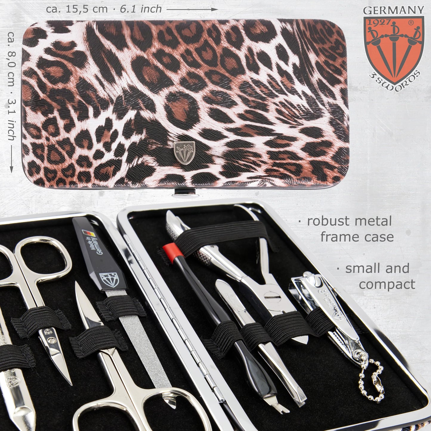 3 Swords Germany - brand quality 7 piece manicure pedicure grooming kit set for professional finger & toe nail care scissors clipper fashion leather case in gift box, Made by 3 Swords Germany (6318)